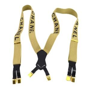 Chanel Canvas Logo Suspenders Belt Beige